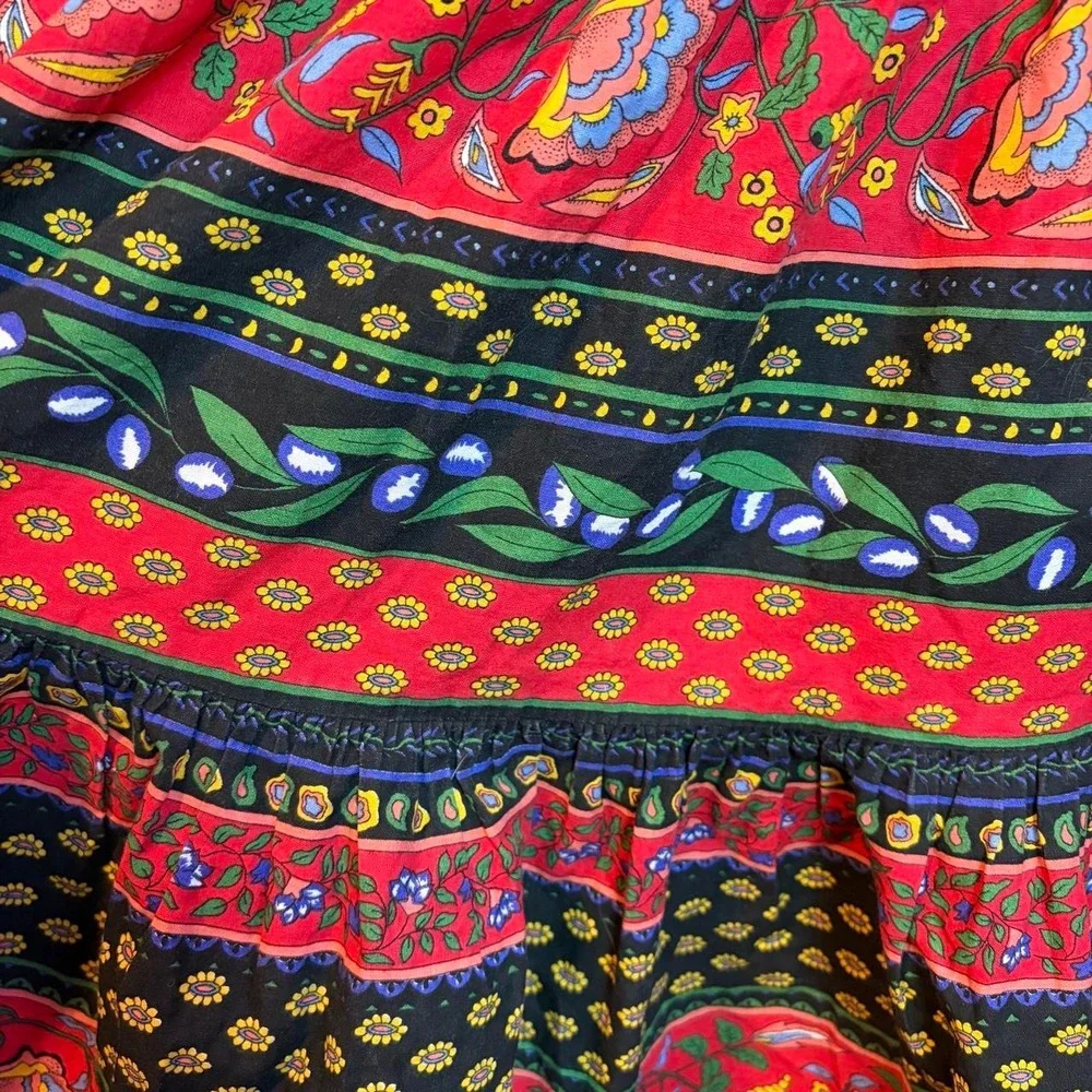 Vintage 90s Folksy Floral Tiered Maxi Skirt